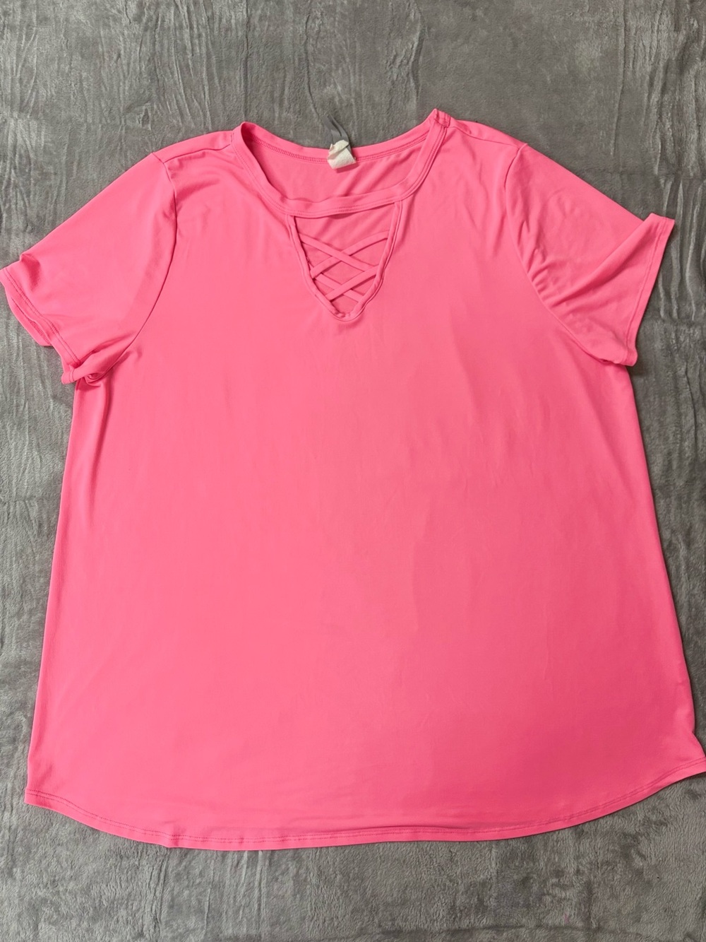 Honeyme Hot Pink Short Sleeve Crisscross V-Neck Tee